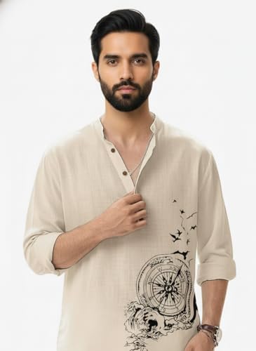 Image of Amazon Brand - INKAST Men's Cotton Blend Mandarin Collar Regular Fit Full Sleeve Casual Short Kurta