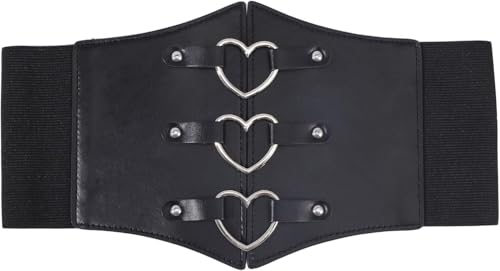 Women Corset Belt PU Leather Wide Elastic Corset Belt Waspie Corset Belts Stretchy Waist Cinch Trimmer Belt with Heart Alloy Findings for Daily Cosplay Women Lady