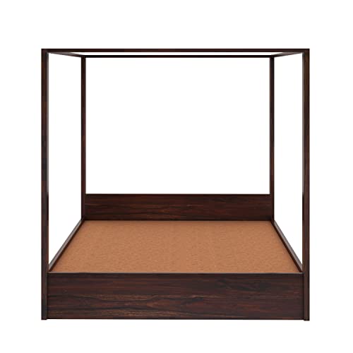 Image of Solid Sheesham Wood Queen Size Poster Bed Hydraulic Storage for Bed Room Living Room Home Wooden Double Bed Palang Solid Wood Bedroom Furniture for Hotel (Walnut Finish)