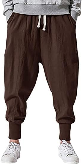 Pengfei Men's Joggers Pants Drawstring Elastic Pockets, Brown, Large - Image 2