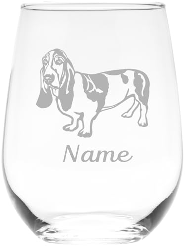 C M Basset Hound Dog Themed Stemless Wine Glass 17 oz. - 1 Piece - Basset Hound Gift for Men and Women (Style B2)
