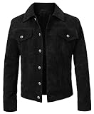 Suede Trucker Jacket Men - Western Style Jackets for Men - Cowboy Leather Jacket - Trucker Jacket Black, X-Large