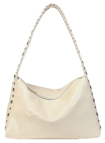 Slouchy PU Leather Hobo Bags Women Trendy Underarm Shoulder Bag Crescent Crossbody Purse Studded Satchel Tote Handbag