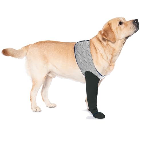 COODEO Hundesocken nur für Vorderpfoten - Gegen Pfotenlecken & Schutz bei Verletzungen, wasserdichte Pfotenschuhe mit rutschfesten Sohlen für postoperative Genesung. (Grau, 3XL_Left)
