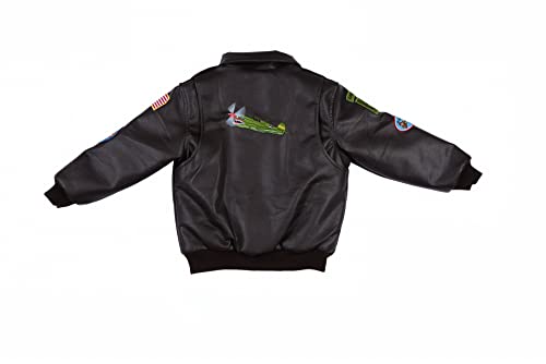 Children's Medium-weight World War II (WWII) Bomber Jacket in Brown with 7 patches and 2 embroideries2