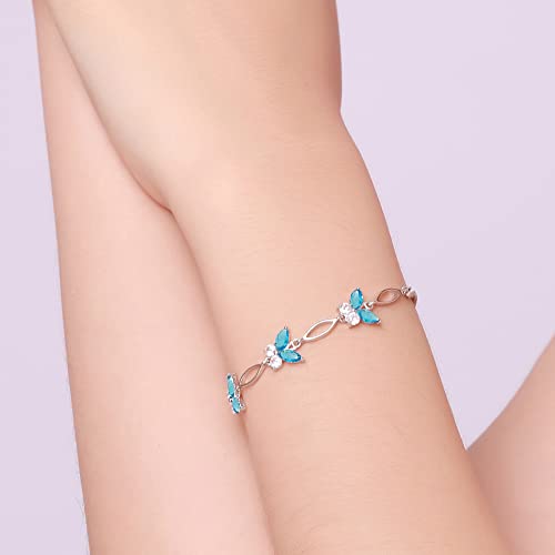 Nieboa S925 Sterling Silver Purple Butterfly Bracelets For Women,Cute And Charm Wrist Bracelets Gift For Women Teen Girls(Blue) #TOP3
