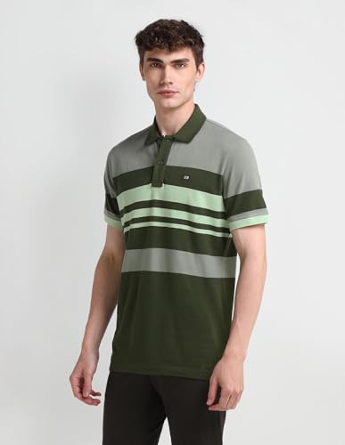 Image of Arrow Sport Men Regular fit Cotton Striped Short Sleeves Polo Shirt