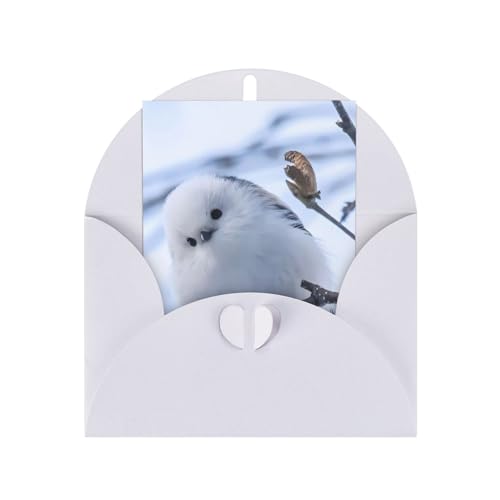 シマエナガ 鳥柄 メッセージレターカード 封筒付きクリスマスバースデーカード パーティー招待状クリスマスカード White