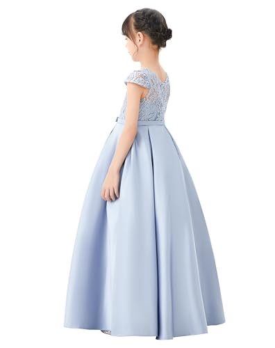 Illusion Lace Cap Sleeves Flower Girl Dress Holy Communion Baptism Gown L2463