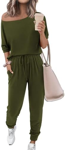 Zenlonr Women Summer 2 Piece Outfits 2025 Off Shoulder Short Sleeve Tops Elastic Waist Drawstring Long Pants Tracksuit