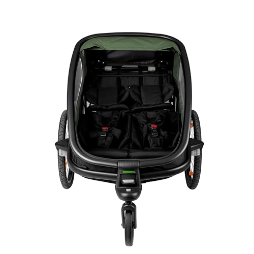Hamax - Remorque Outback Vert/Noir - 2 Places - Légère et Confortable - Sièges inclinables - Grandes fenêtres - Réflecteurs pour visibilité - Fixation vélo/Poussette - Cadre Aluminium – vue 5