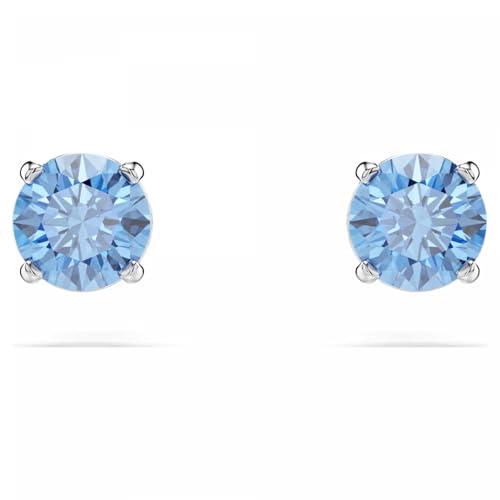 Swarovski Clous d'oreilles de la collection Stilla Attract, cristaux Zirconia bleus uniques de taille ronde, sertissage griffe, en métal rhodié