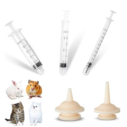XBFOCNH 3 Jeringas para Mascotas,Jeringas para Mascotas,Kit de Jeringas para Mascotas,con Chupete de Silicona para Alimentar Gatos,Perros y Otros Animales Recién Nacidos,1ml、3ml、5ml