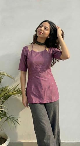Image of ANNI Designer Women's Viscose Blend Printed Short Kurti | Straight Fit Ethnic Top with Square Neck | Bell Sleeve Indian Kurta for Office College, Party