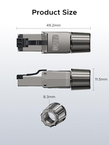 UGREEN RJ45 Connectors, Tool-Free Ethernet Connector, 10Gbps Cat 7 Shielded Network Plug Metal Shell for AWG 22-24 Ethernet Cable, Supports PoE, 50μ Gold Plated Contacts (4 Pack) - Image 6