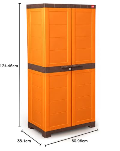 Image of Cello Novelty Big Plastic Cabinet with Dustproof Doors| 3 Year Warranty | Almirah, Cupboard, Wardrobe for Home, Living Room, Bedroom, Kitchen, Office, Outdoor| Orange & Brown Colour