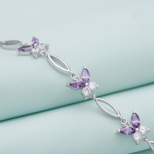 Gifts for Women S925 Sterling Silver Purple Butterfly Bracelet,Adjustable Charm Bracelets Jewelry Present for Women,Anniversary Holiday Christmas Birthday Gifts for Mother Wife Daughter3