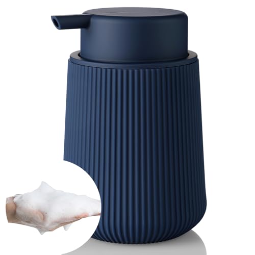 Image of YAUKPH Striped Foaming Hand Soap Dispenser with Leak-Proof Pump for Bathroom and Kitchen Countertop 11oz Navy Blue