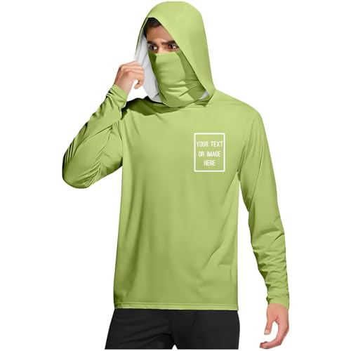 Custom Fishing Hoodies for Men with Face Mask and Neck Gaiter Long Sleeve UPF 50+ Sun Shirt Personalized Your Own Design