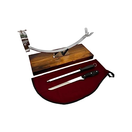 Jamonero Basculante Cabezal Giratorio + Cubre Jamon Burdeos + Afilador manual + Cuchillo Jamonero