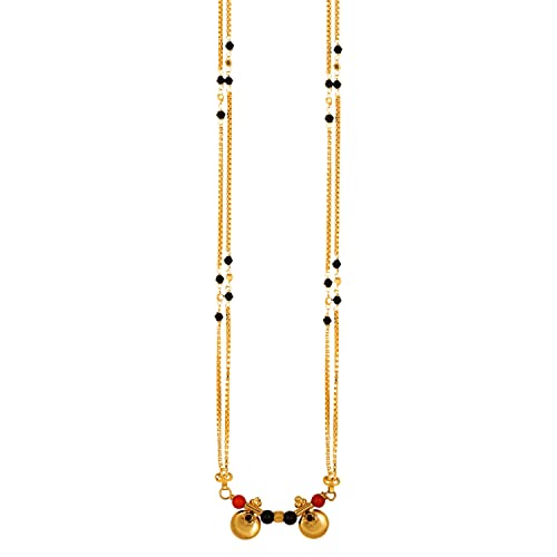 MEENAZ 2 Vati Wati Mangalsutra For Women Girls Temple South Indian Traditional 1 Gram Gold Stylish Maharashtrian Long Double Chain Double Mangal sutra Pendant Tanmaniya Black Nallapusalu Chains -667
