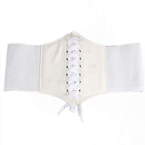Women Girls Elastic Wide Band Elastic Tied Waspie Corset Waist Belt Bustiers Halloween Corsets Retro Stretch Ladies Waist Belt for Dresses White