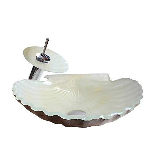 Lavabo de salle de bains en verre blanc avec robinet complet pour rénovation moderne