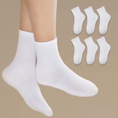 Image of SISOSOCK Quarter Crew Cotton Socks for Women Striped Athletic Casual Breathable Socks 6 Pairs with Gifts Box