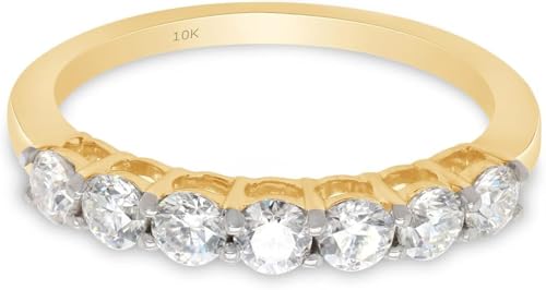 Moissanite Wedding Band, 10K Yellow Gold, 0.7ct D Color VVS1 Lab Created Diamond, Half Eternity Ring (Yellow, 6)3