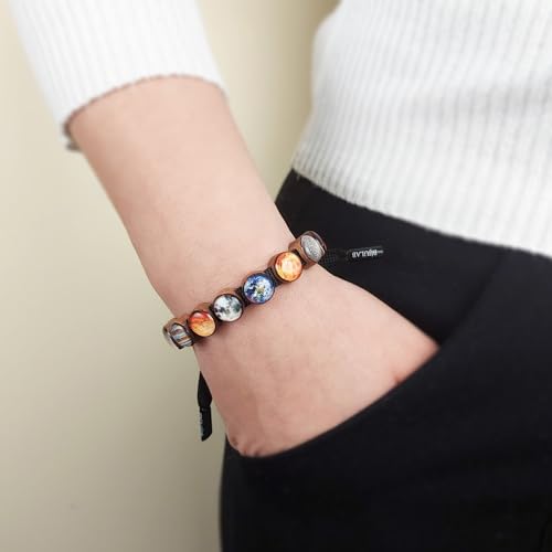 Adjustable Solar System Bracelet Jewelry, Unisex Universe Black Woven Cord for Women and Men, 8 planets, 1 satellite, 1 star space unique gift for him and her4