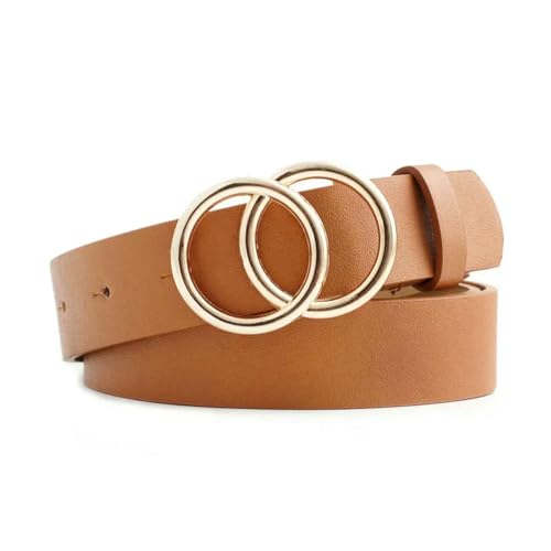 Women Elegant Versatile Double Loop Metal Buckle Design Daily Daily Office Casual Pants Jeans Leather Belt