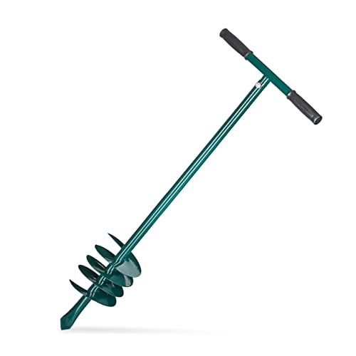 Relaxdays Ahoyadora Manual, Ø 140 mm, Perforadora de Tierra para Plantas, Postes, Vallas, 90 cm, Barrena de Suelo, Verde, 90% Hierro 10% plástico