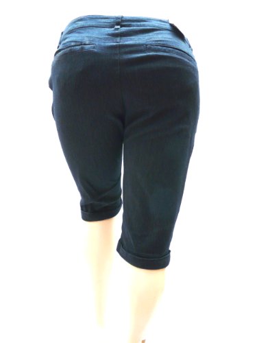 1826 Women's Plus Size Stretchy HI Waist Denim Jeans Bermuda Dark Blue & Black4