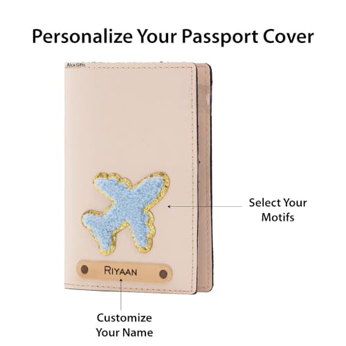 Image of AICA Personalised Name & Embroidery Patch Leather Passport Holder for Men & Women | Gifts for Women| Gift for Man|Passport Cover for Men| Passport Cover for Women (Cream)