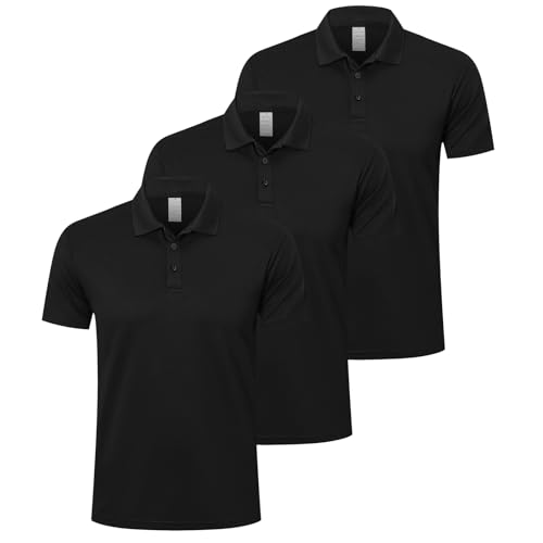 ZENGVEE 3 Pack Polo Golf T Shirts for Men Dry Short Sleeve Collared Sport Work Athletic True Tees Classic Collar Tshirts Camisas Hombre Polocher Moisture Wicking 0428 3 Black L