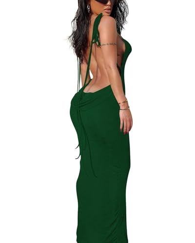 Image of Doweha Women Backless Cowl Neck Cocktail Going Out Dress Halter Slip Long Semi Formal Party 2026 Spring Summer Maxi Dress