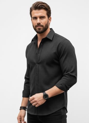 Image of Amazon Brand - INKAST Men's Slim Fit Button Down Dress Shirts Textured Long Sleeve Casual Hawaiian Shirt