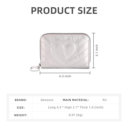 Credit Card Holder, Cute Wallet Women, Love Heart Shaped Zipper Business Card Holder Small Wallets Woman for Cash, Key, Change, ID Card (Silvery)2