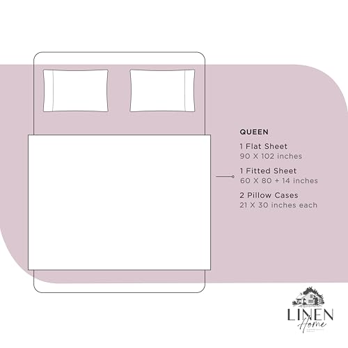 Image of Linen Home 100% Cotton Percale Sheets Queen Size,Mauve Lavender, Deep Pocket, 4 Pieces Set - 1 Flat, 1 Deep Pocket Fitted Sheet and 2 Pillowcases, Crisp Cool and Strong Bed Linen