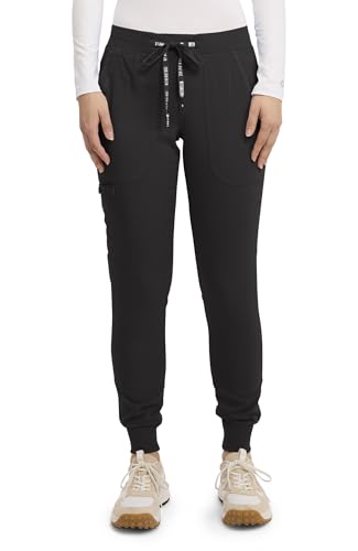 Med Couture Scrub Pants for Women Cargo Jogger Bottoms with 5 Pockets, Lightweight, Ultra Soft, 2-Way Stretch Fabric - MC7710, L Petite, Black