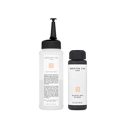Image of Kristin Ess Hair Gloss in Black Iris True Black - 4 Wk Semi Permanent Hair Color for Women - Black Hair Color Depositing Conditioner & Toner for Vibrant Color + Shine - Hair Dye Glaze - Vegan