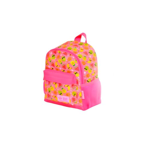 Mochila Infantil Frutinhas, 16L, Rosa com Estampa Colorida, 27 x 18,5 cm, Alças Acolchoadas