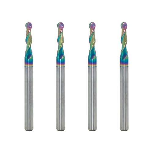 3/32" DLC Coated 2-Flute Carbide Ball Nose End Mill, 4Pcs