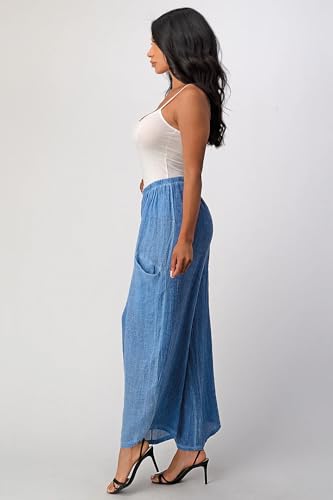 Straight Cotton Linen Pants with Pockets (US, Alpha, One Size, Regular, Regular, Blue)2