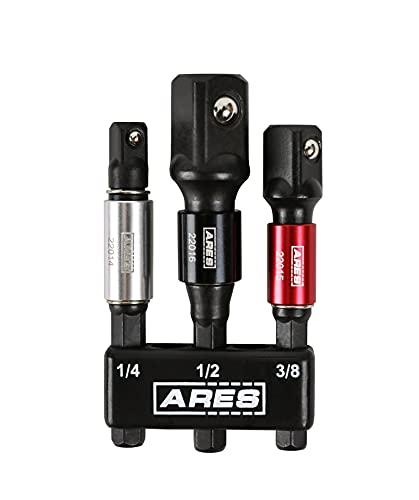 Image of ARES 22011 3-Pc 3-In Impact Socket Adapter Set - 1 /4, 3 /8, 1 /2-In Drive | Color Sleeve; Turns Power Drill into High-Speed Nut Driver