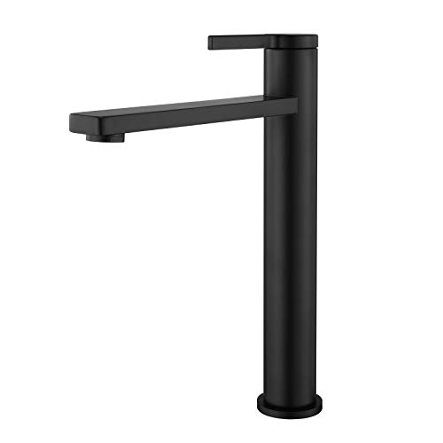 Black Bathroom Vessel Sink Faucet Tall Spout Single Handle Brass Faucet, Single Hole Modern Vanity Faucet with Supply Lines