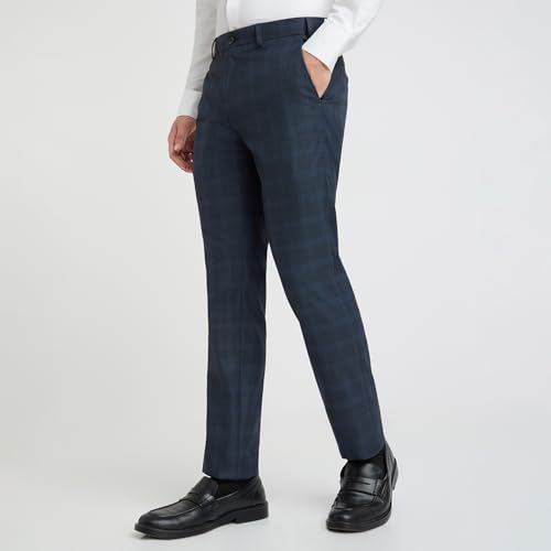 Image of Raymond Men Slim Fit Checks Pattern Polyester Blend Flat Front Formal Trouser