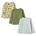 HILEELANG Baby Boys Long Sleeve T-Shirts – Soft Cotton 3-Pack Graphic Tees, Adventure Camping Hiking Tops for Fall Winter (Beige/Green/Gray) 18M