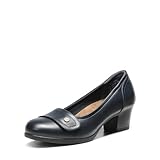 DREAM PAIRS Women's Chunky Comfortable Closed Toe Low Block Heels Work Round Toe Dress Wedding Adjustable Slip On Pumps Shoes,Size 8,Navy,SDPU2405W
