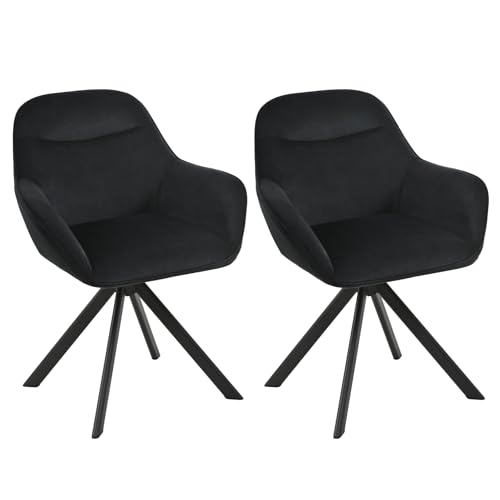 Goeurvant Lot de 2 Chaise Pivotante Velours Noir Salle à Manger avec Accoudoirs Chaise de Cuisine Fauteuil Pieds en Métal pour Salon